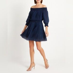 Alice + Olivia Pammy Navy Eyelet Lace Off-Shoulder Mini Dress Medium